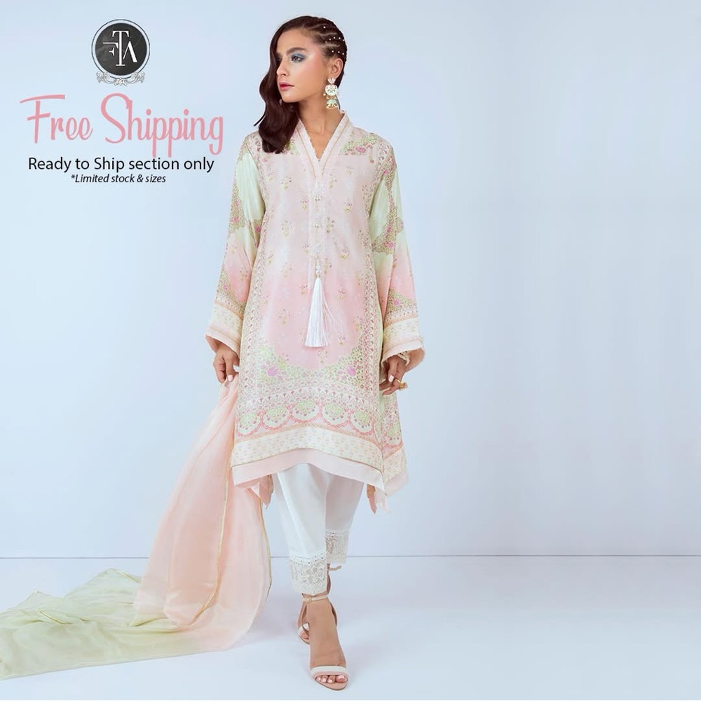 Elegant Pastel Pink and Green Embroidered Kurta